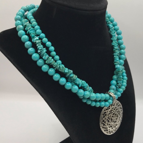 Southwestern Style Beaded Necklace with Silver-Tone Pendant - Picture 2 of 10